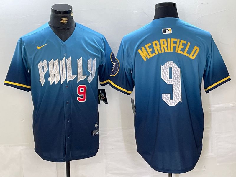 Men Philadelphia Phillies 9 Merrifield Blue City Edition 2024 Nike MLB Jersey style 3